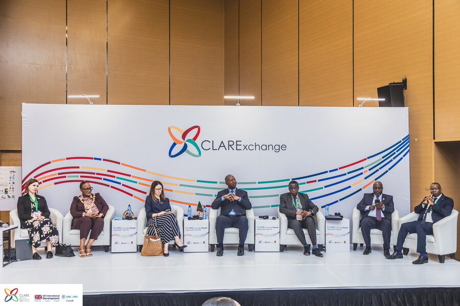 Minister of Green Economy and Environment, Hon. Mike Mposha (C), UNZA Vice Chancellor Prof Muddia Muya, Her Worship the Mayor of the City of Lusaka Ms Chilando Chitangala and other panelists