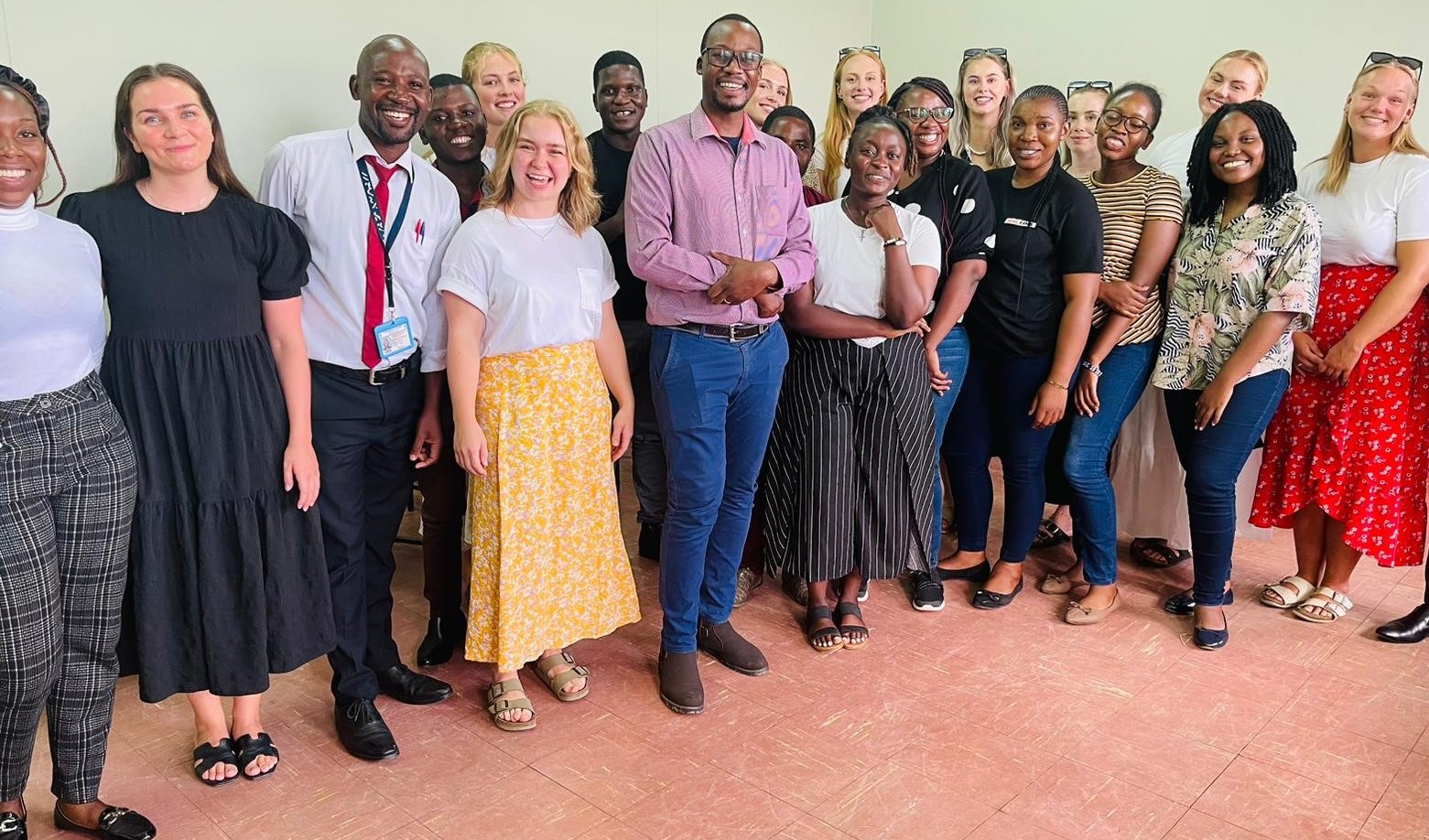 Students from Oslomet University during an interaction session with students from UNZA-SoN. In the Middle Mr Michael Kanyanta the Exchange Programme Coordinator UNZA-SoN