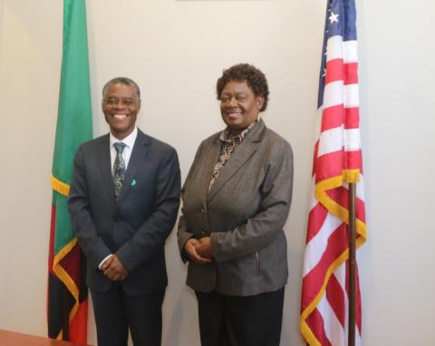 Acting Vice-Chancellor Prof Anne Sikwibele pictured with Zambia’s Ambassador to USA, His Excellency Lazarous Kapambwe.